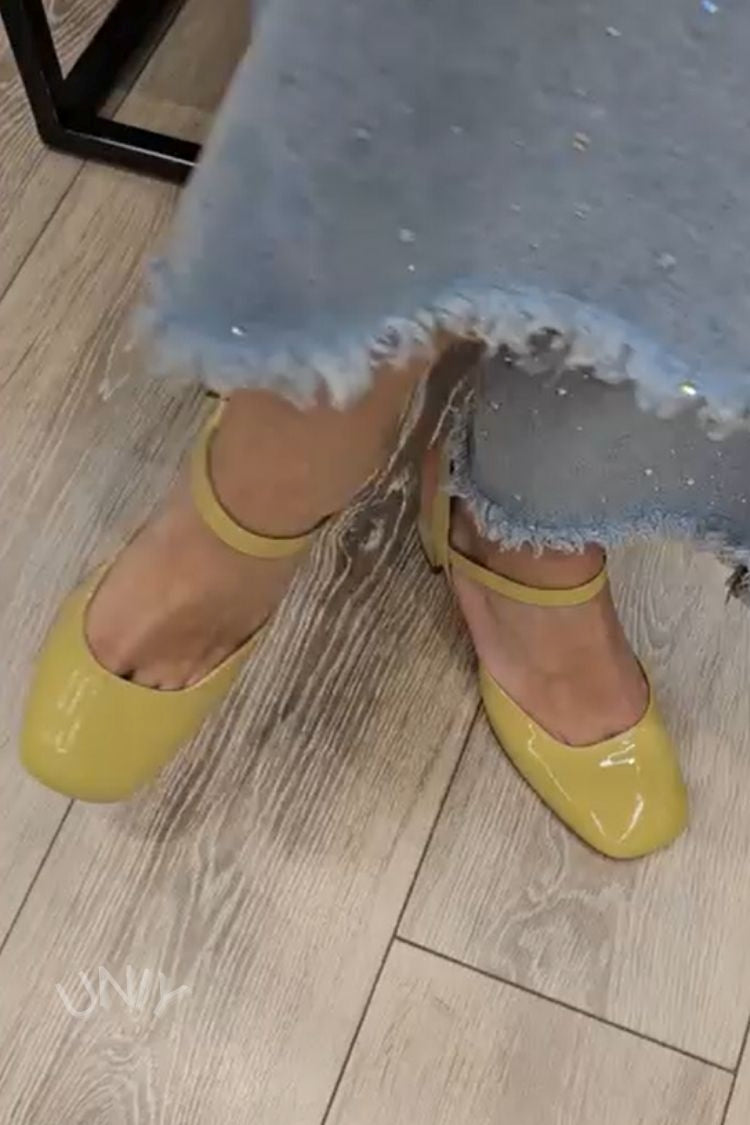 Leather Square Toe Mary Jane Block Heel Pumps [Pre Order]