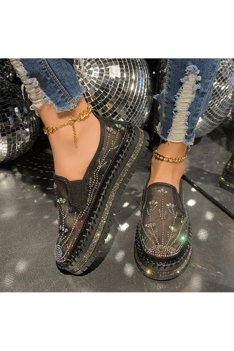Mesh Strass Dekor Atmungsaktive Runde Zehen Freizeit Plateauschuhe