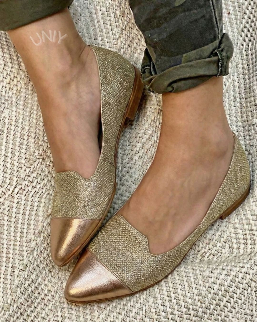 Versatile Gold Cap Toe Pointed Panel Casual Loafers [Pre Order]