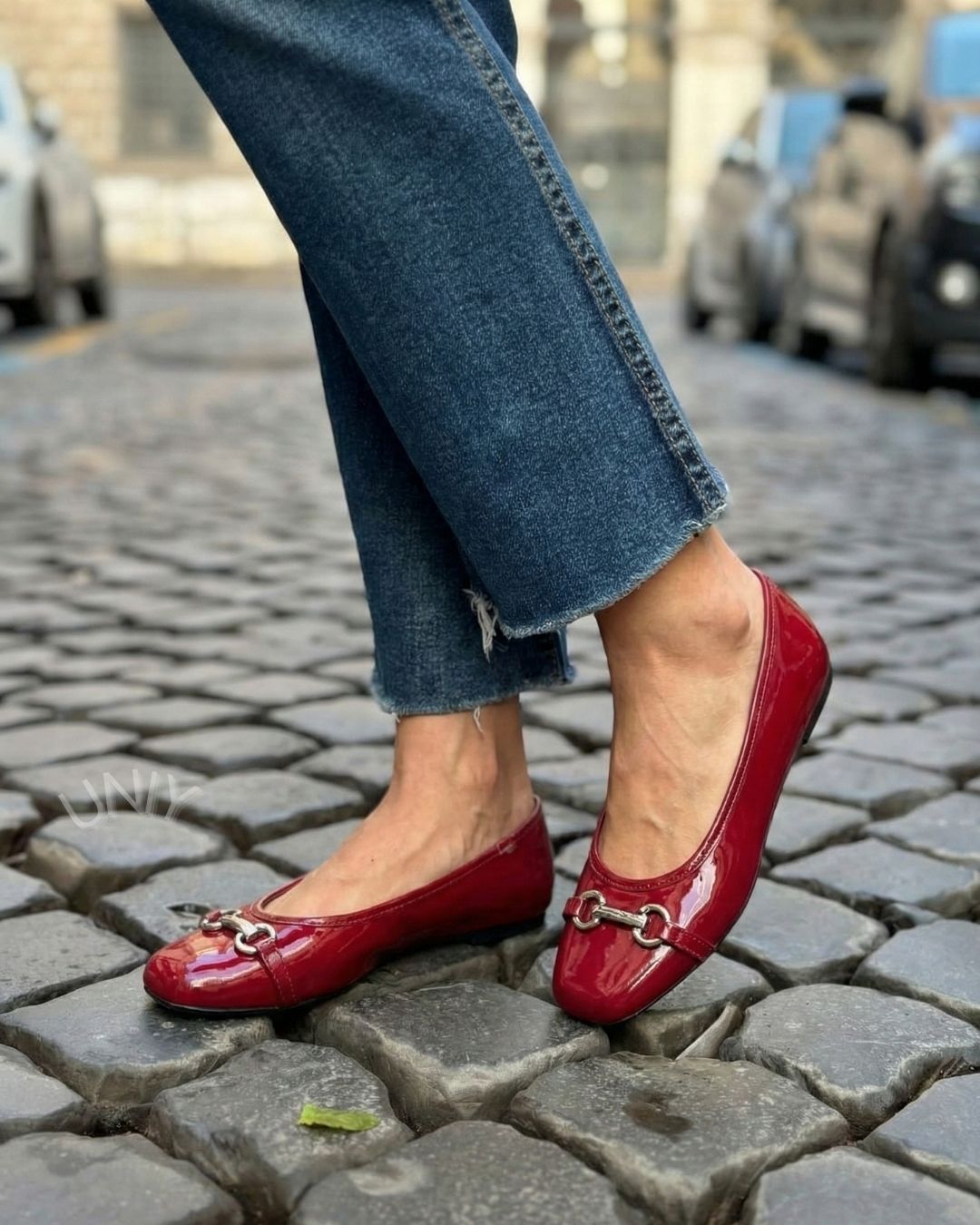 Bordeaux lakleren platte schoenen met vierkante neus en paardbitgesp [Pre-order]