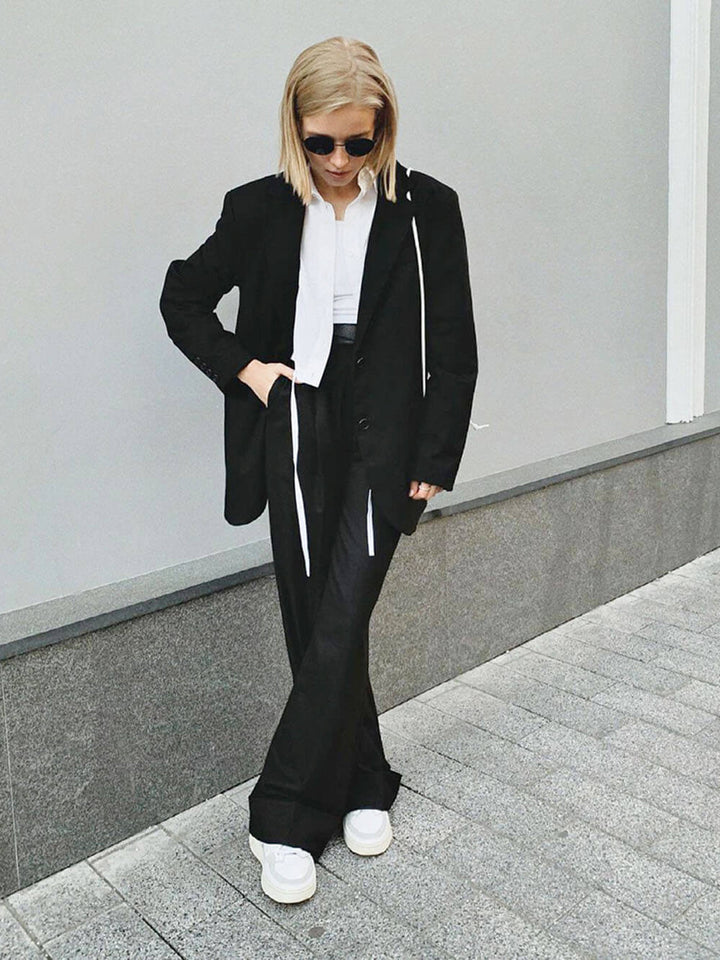 Black High-Waisted Floor-Length Wide-Leg Pants