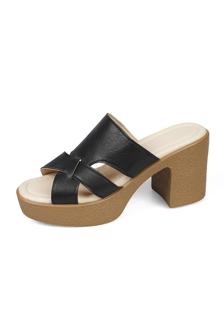 Sandali casual con tacco, punta tonda, tinta unita, con ritaglio irregolare