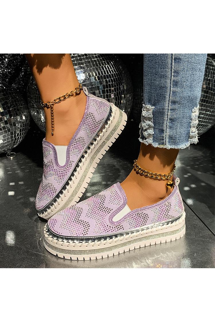 Colorblock gewellte Strassverzierung runde Zehe lässige Plateau Slipper