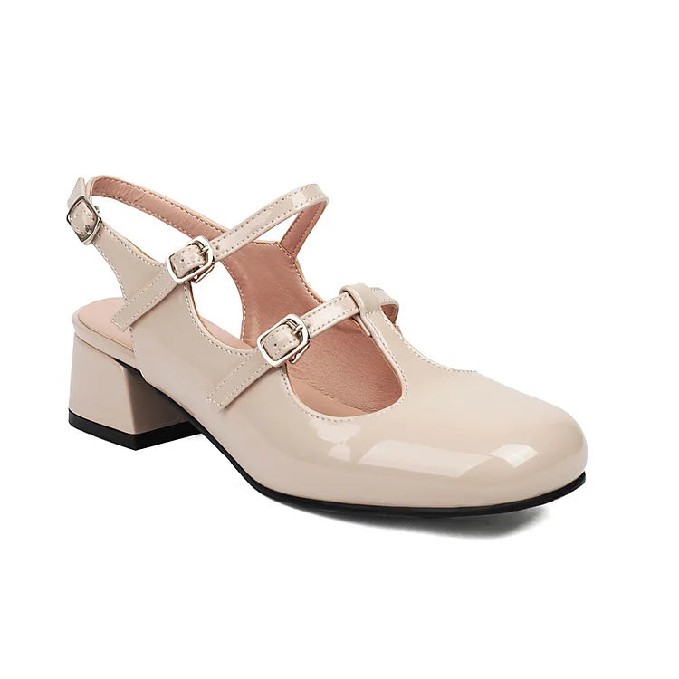 Cinghie sul collo del piede, fibbie, tinta unita, punta quadrata, cinturino posteriore, tacco grosso