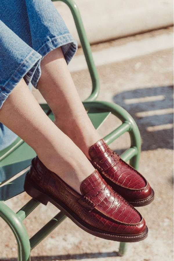 Krokodilgeprägte Loafers aus echtem Leder mit rundem Zehenbereich [Vorbestellung]