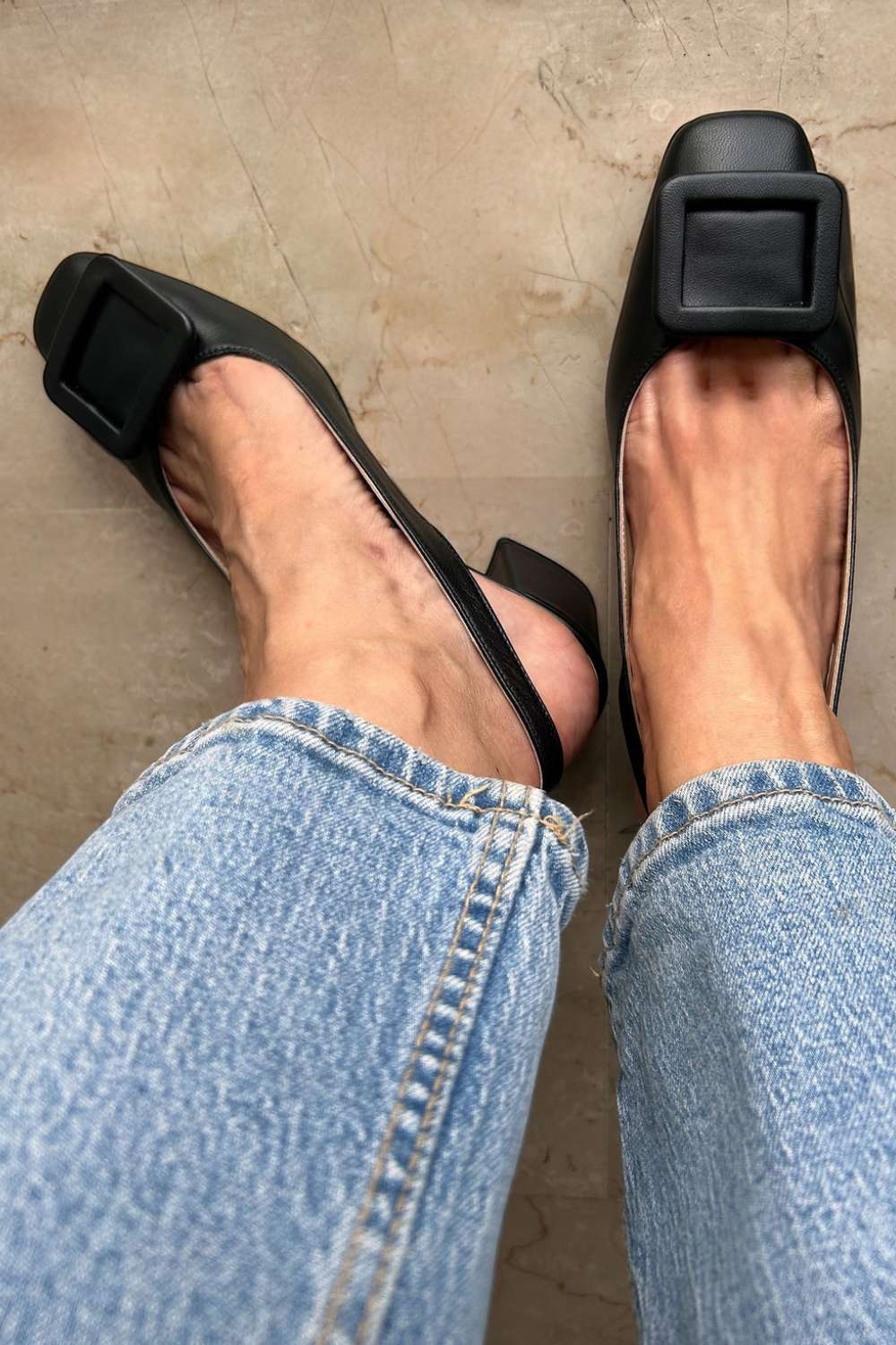 Faux Leather Black Square Buckle Block Heel Pumps [Pre Order]