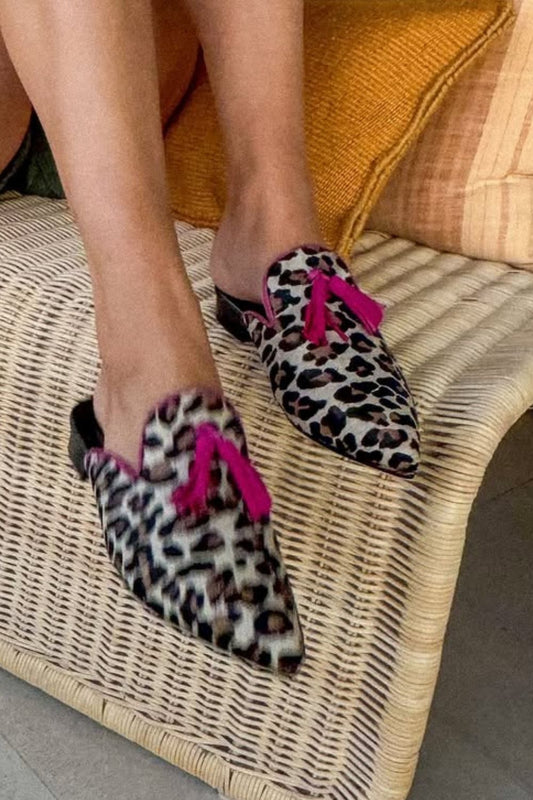 Mules con cinturino posteriore in pelliccia sintetica con stampa leopardata alla moda [Pre-ordine]