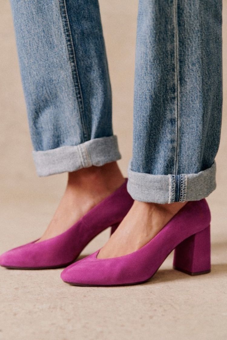 Suede Solid Mint Block Heel Almond Toe Pumps [Pre Order]