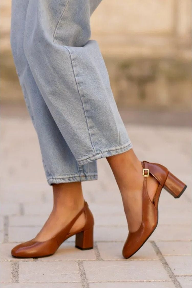 Solid Color Round Toe Ankle Strap Block Heel Pumps [Pre Order]