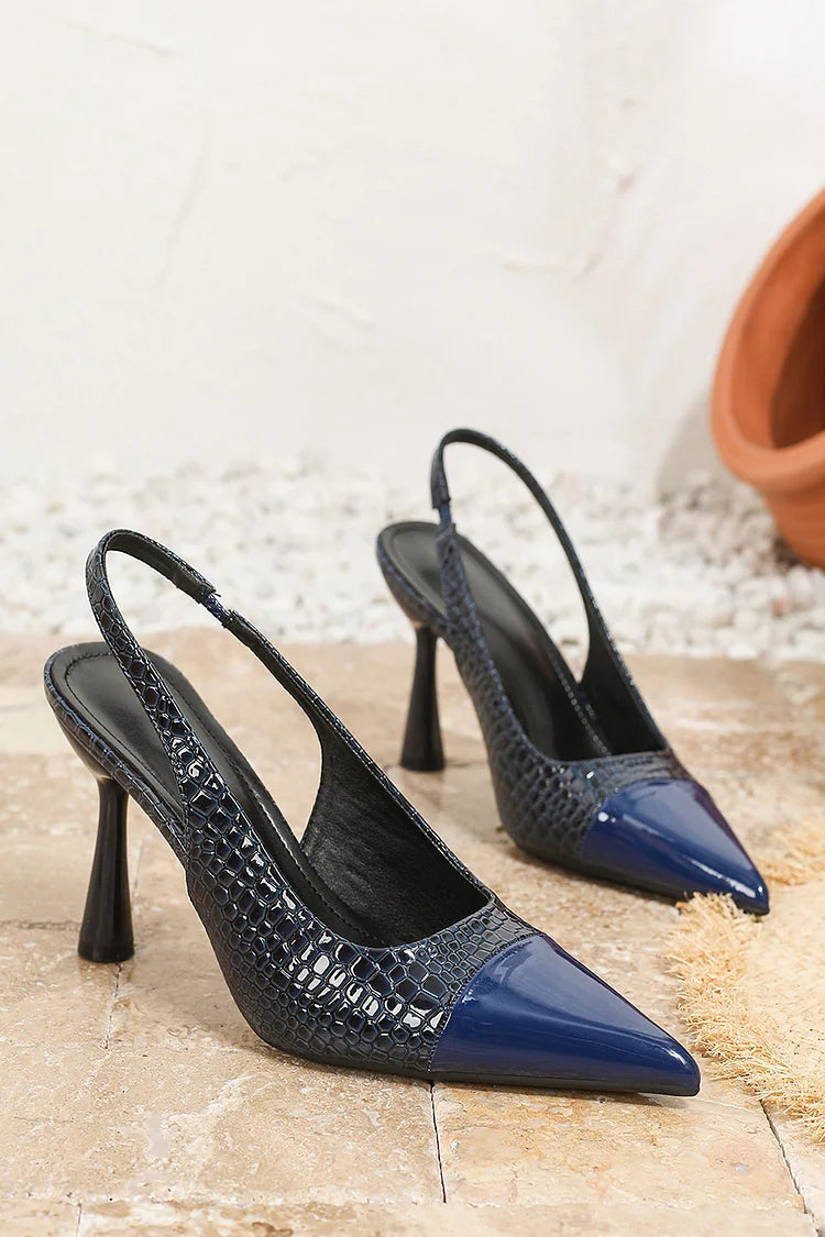 Crocodile Print Pointed Toe Elegant Slingback Stiletto Heels