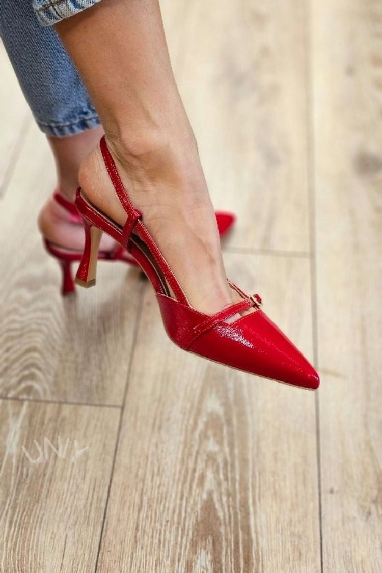 Red Patent Leather Pointed Toe Slingback Stiletto Heels [Pre Order]