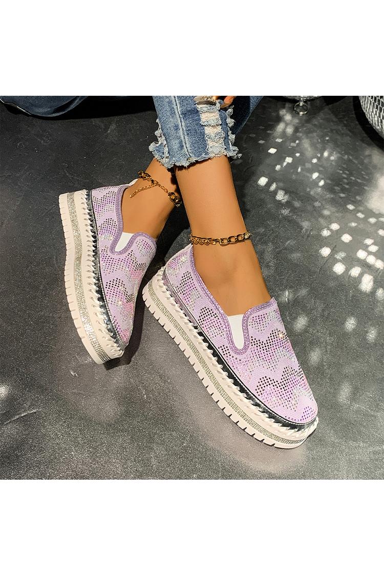 Colorblock gewellte Strassverzierung runde Zehe lässige Plateau Slipper