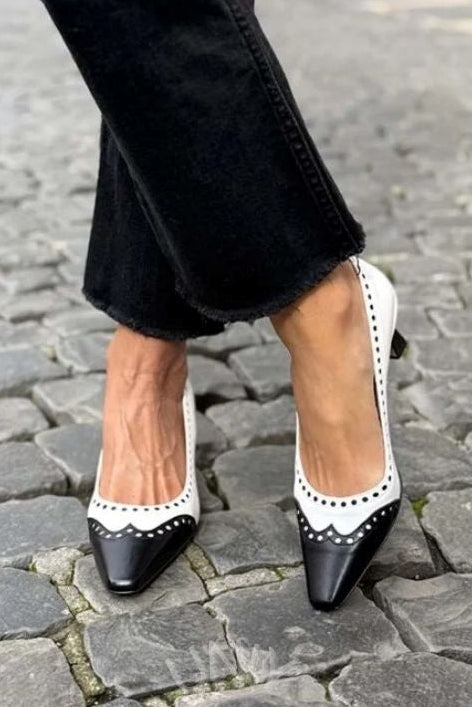Elegant Colorblock Cutout Pointed Toe Mid Heels