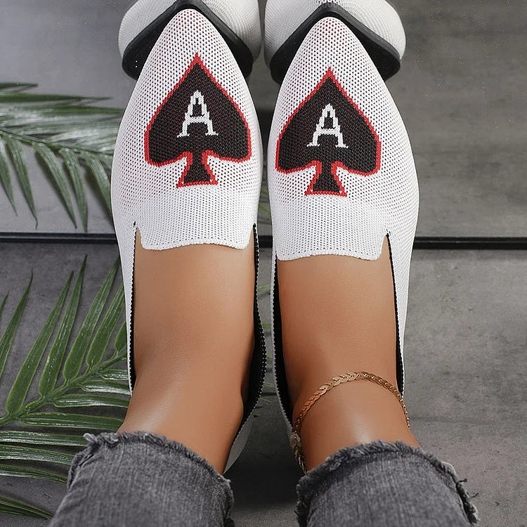 Spade A Print Pointed Toe Knitted Breathable Slip On Flats