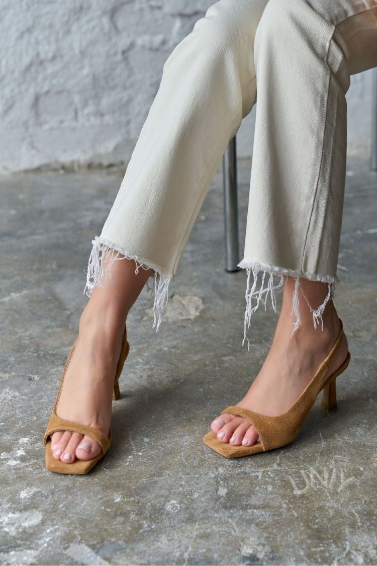 Scarpe con tacco a spillo e cinturino posteriore in finta pelle scamosciata minimalista con punta quadrata [Pre-ordine] 