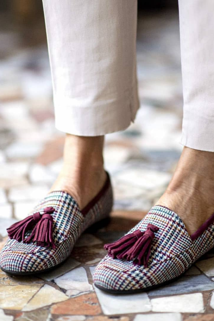 Plaid Textured Tassel Slip-On Loafers [Pre Order]