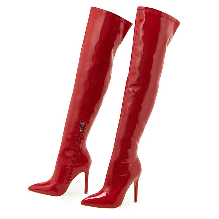 Pointed Toe Zipper Solid Color Stiletto Heel Over The Knee Boots