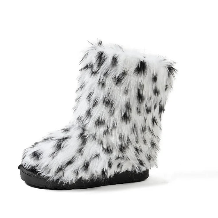 Multicolor Faux Fur Round Toe Low Platform Pull On Snow Boots