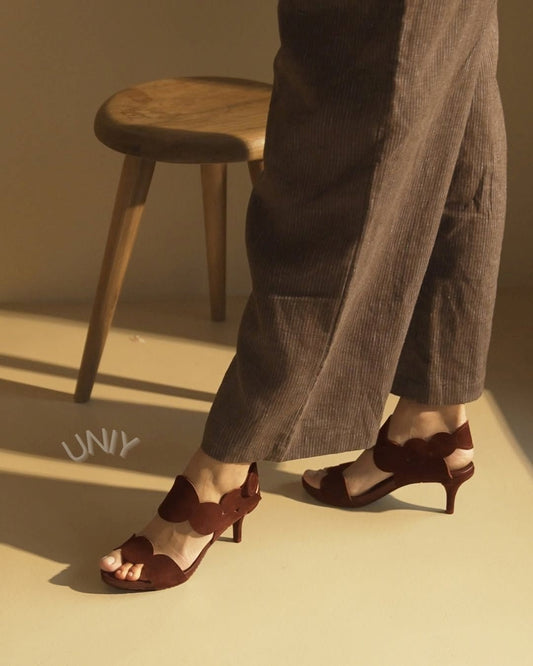 Bourgogne Rund Tå Bølget Åben Tå Lav Hæl Sandaler [Forudbestilling]