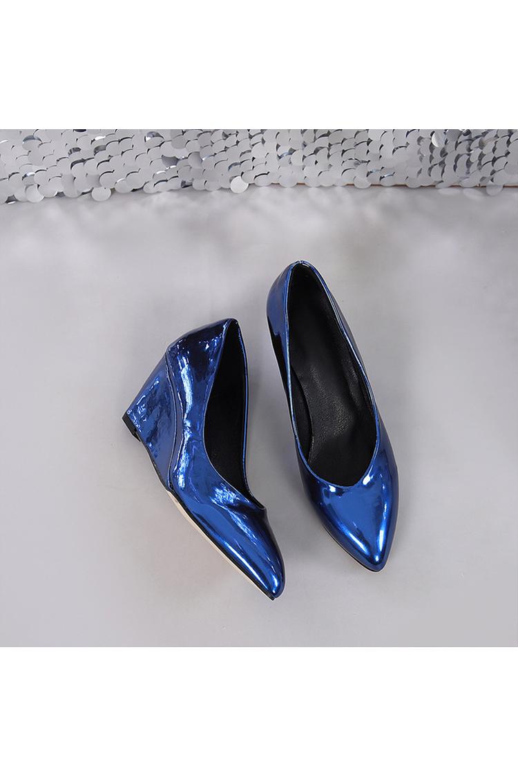 Zeppe con punta affilata, tinta unita, effetto metallizzato lucido, stampa coccodrillo