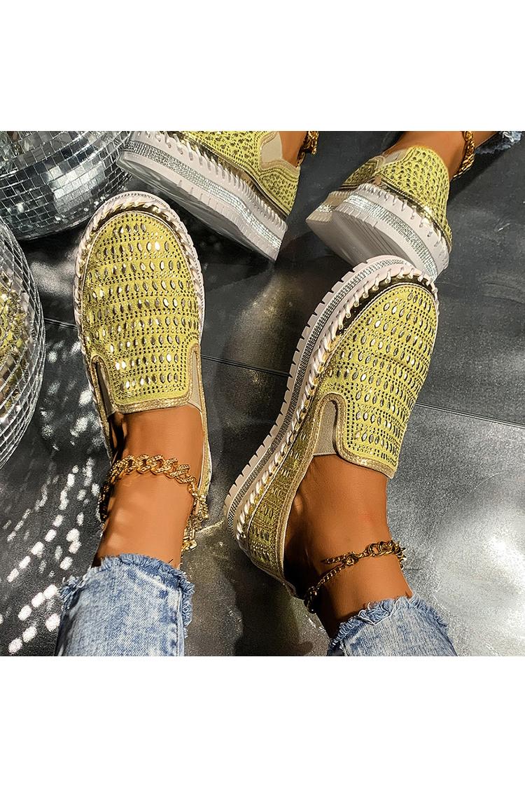 Strassverzierung Steppdetail Rundzehen Freizeit Plateau Loafers