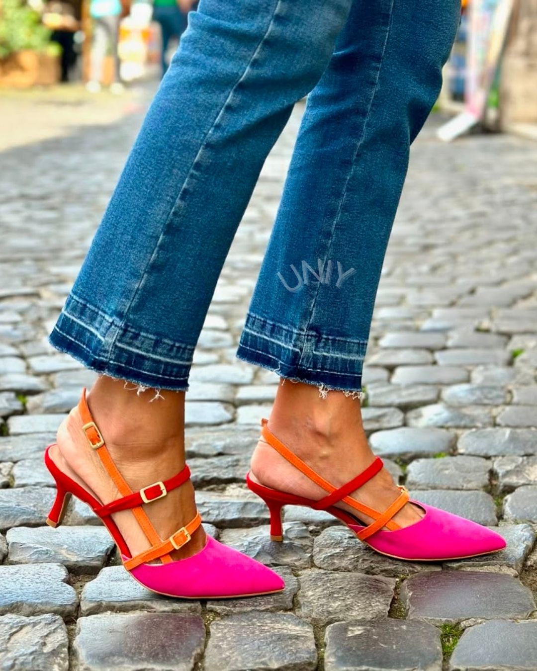 Chic Color Block Pointed Toe Strappy Slingback Kitten Heels [Pre Order]