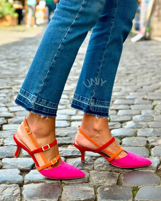 Chic Color Block Pointed Toe Strappy Slingback Kitten Heels [Pre Order]