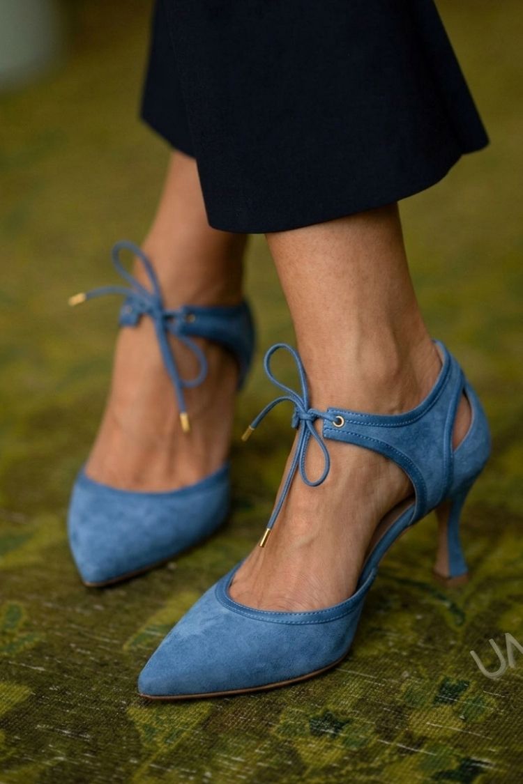Zapatos de tacón bajo con lazo y punta puntiaguda de ante sintético rosa de dos tonos