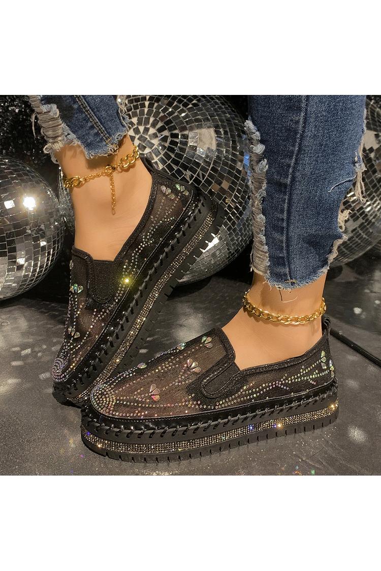 Mesh Strass Dekor Atmungsaktive Runde Zehen Freizeit Plateauschuhe