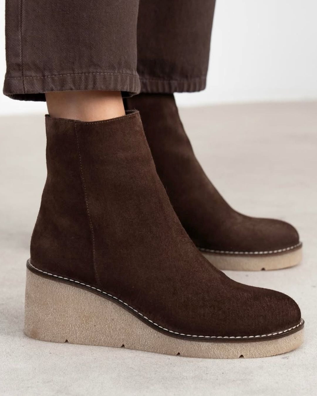 Vintage Keilabsatz Wildleder Seitenreißverschluss Plateau Einfarbige Knöchelstiefel [Vorbestellung]