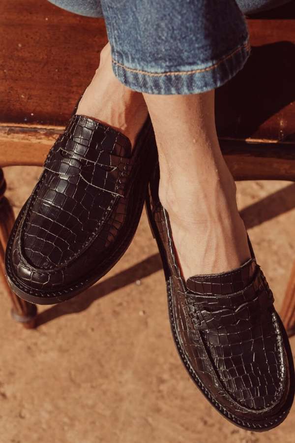 Krokodilgeprägte Loafers aus echtem Leder mit rundem Zehenbereich [Vorbestellung]