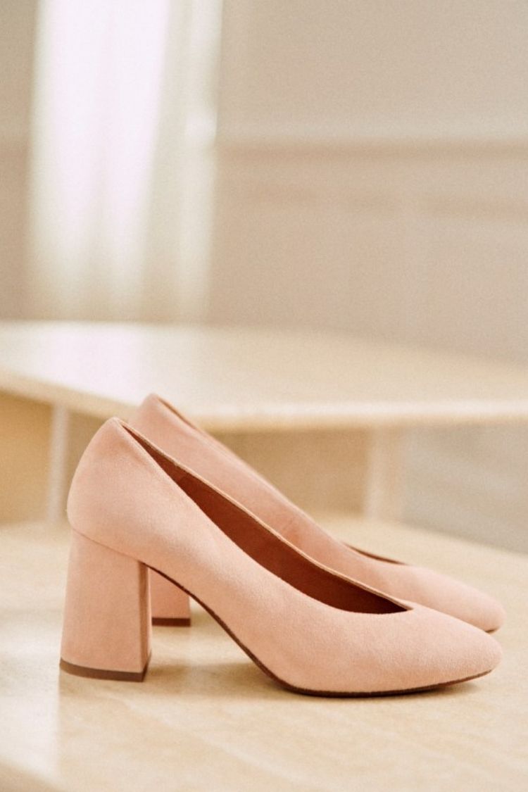 Suede Solid Mint Block Heel Almond Toe Pumps [Pre Order]