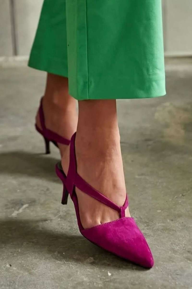 Suede Cross Strap Purple Pointy Heels [Pre Order]