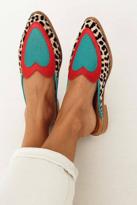 Leopardenmuster Herz-Applikation Spitz zulaufende Slip-On Loafer [Vorbestellung]