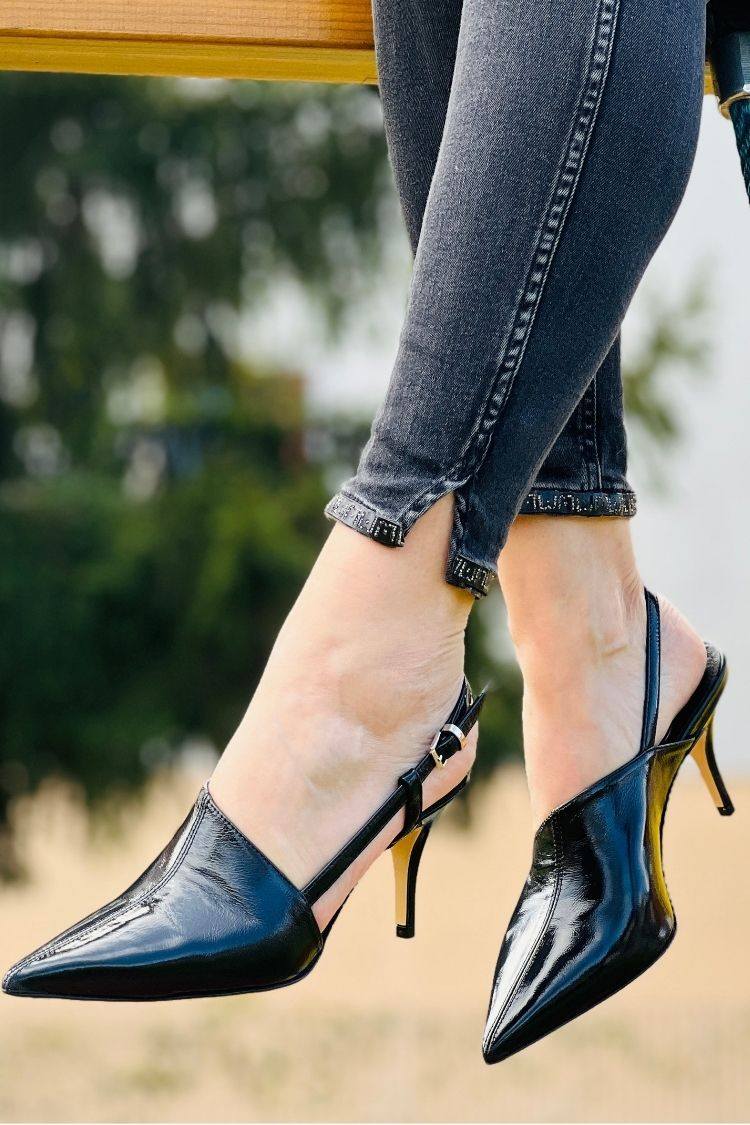 Patent Leather Slingback Glossy Pointy Heels [Pre Order]