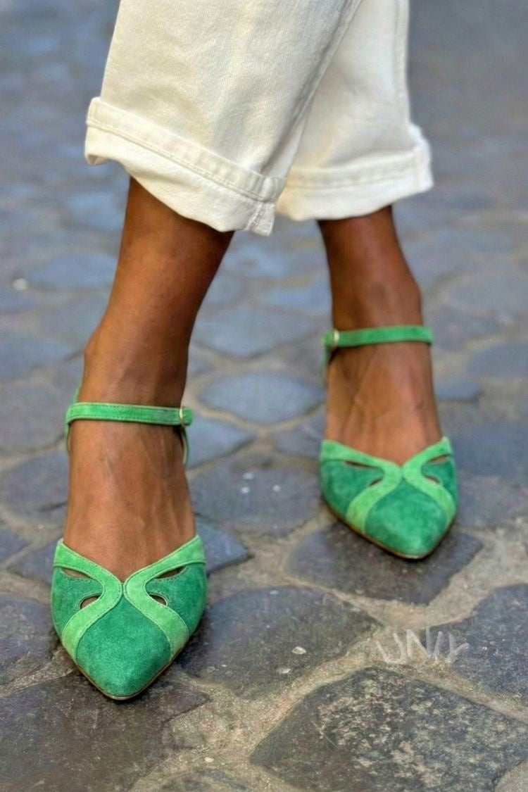 Elegant Two Tone Green Suede Cutout Pointed Toe Flats [Pre Order]
