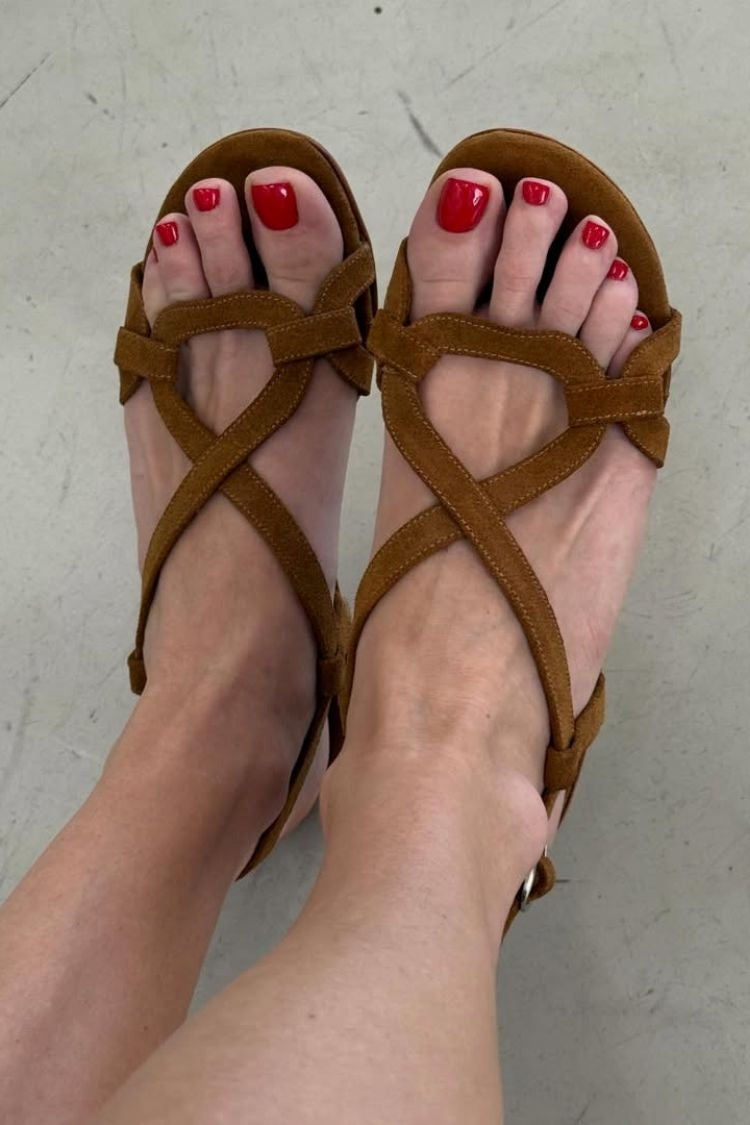 Einfarbige vielseitige flache Sandalen mit quadratischer Spitze und verstellbarem Knöchelriemen [Vorbestellung]