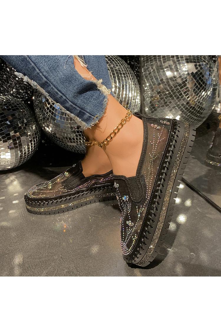 Mesh Strass Dekor Atmungsaktive Runde Zehen Freizeit Plateauschuhe