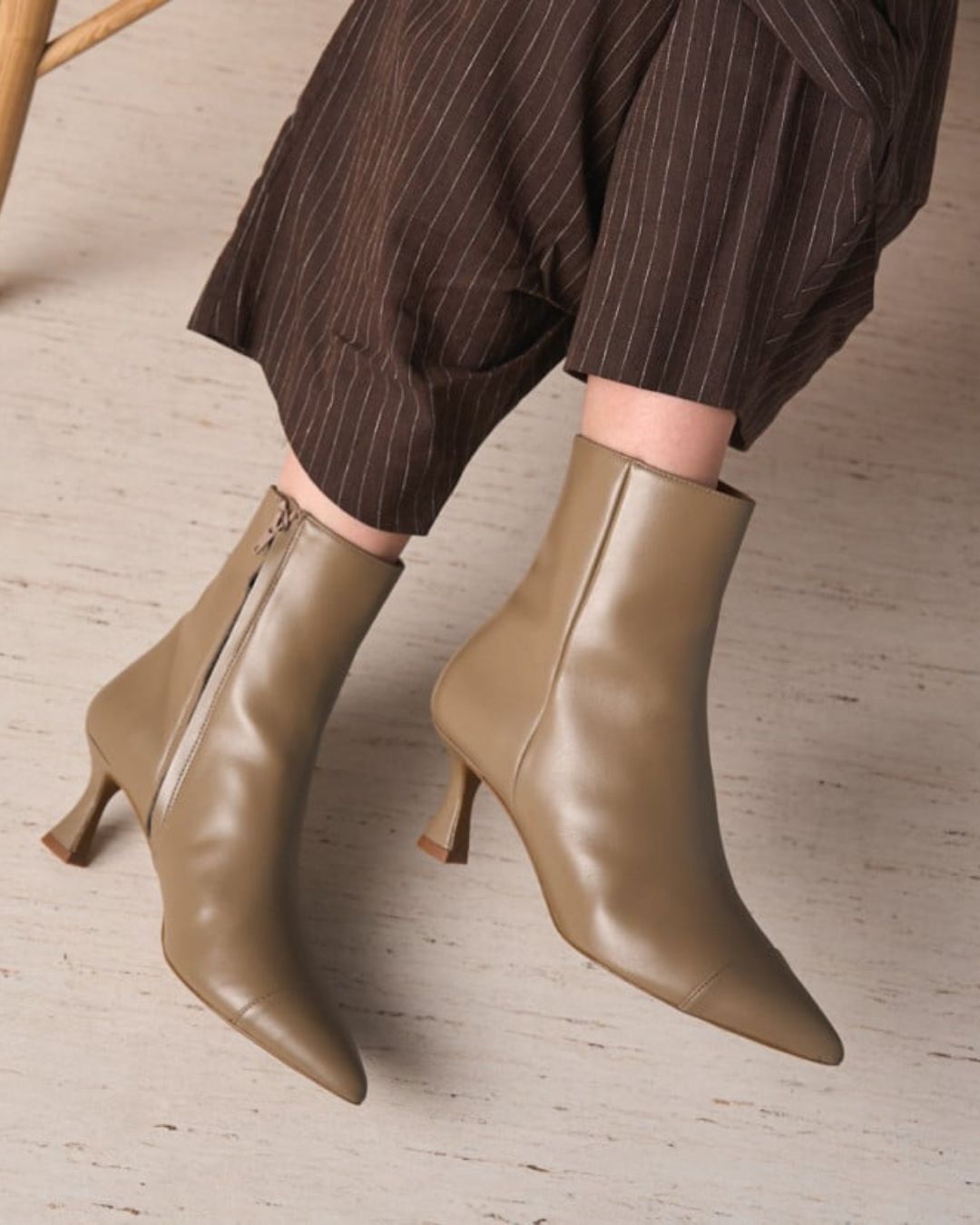 Elegante grüne spitze Stiefeletten mit mittelhohem Absatz [Vorbestellung]