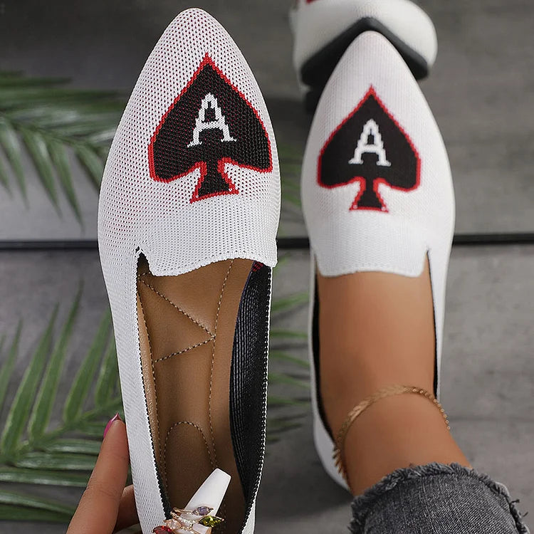 Spade A Print Pointed Toe Knitted Breathable Slip On Flats