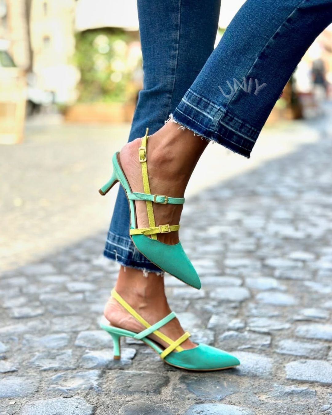 Chic Color Block Pointed Toe Strappy Slingback Kitten Heels [Pre Order]