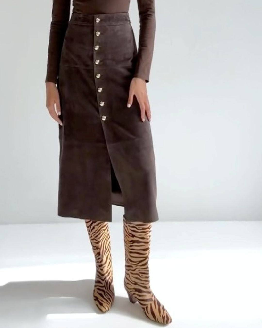 Ginger Zebra-Muster Stiefel mit klobigem Absatz bis zum Knie [Vorbestellung]