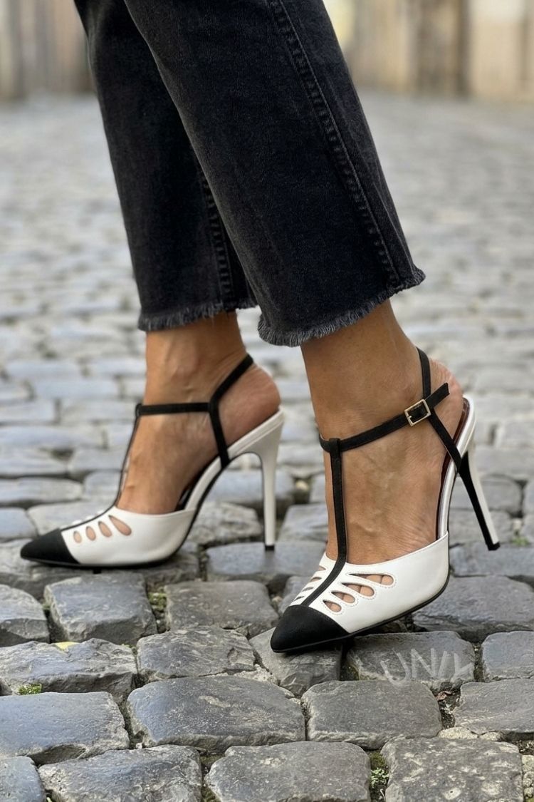 Eleganti décolleté bicolori a punta con cinturino a T traforato [Preordine]