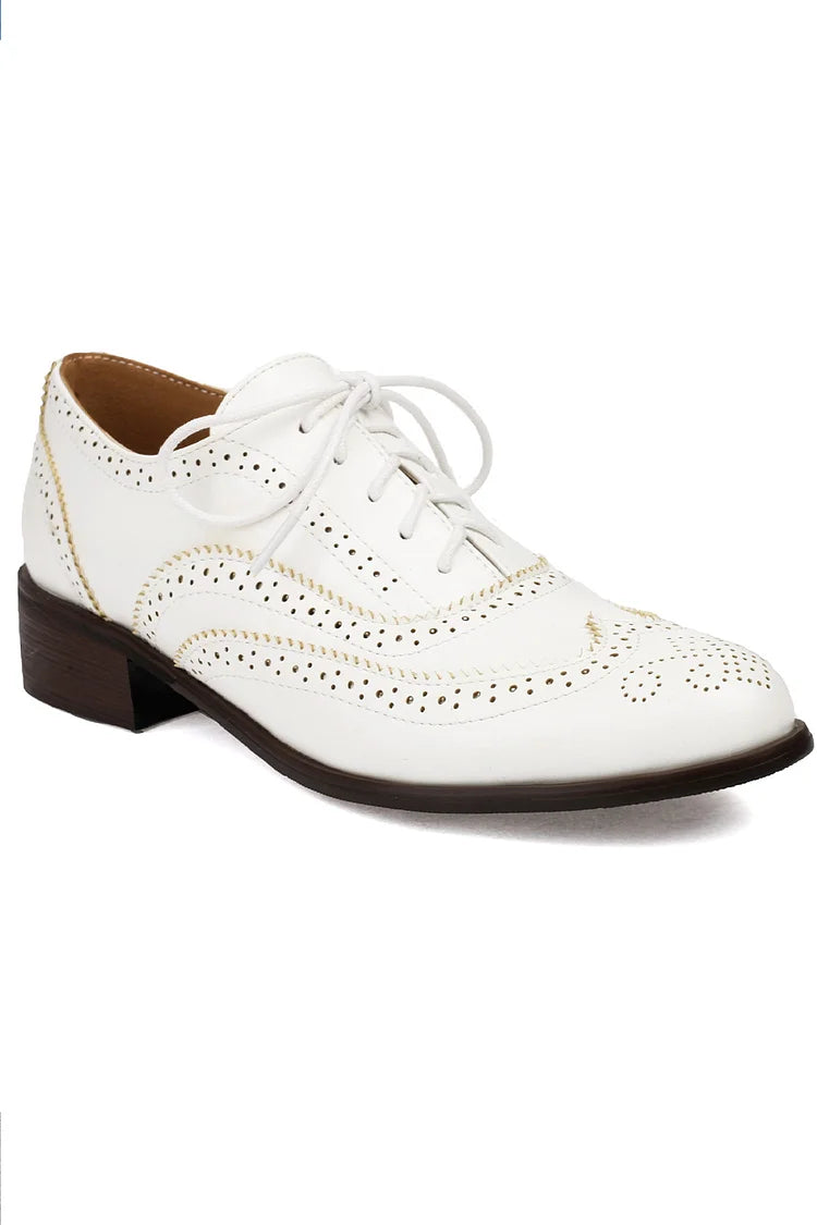 Colorblock Round Toe Low Block Heel Lace Up Brogue Oxfords