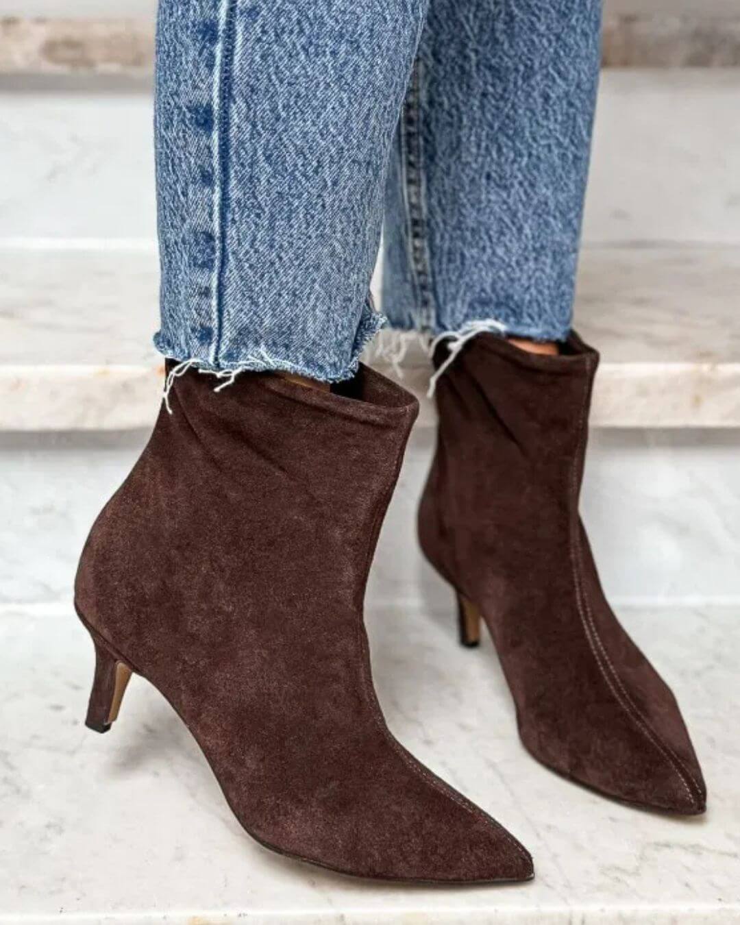 Dark Brown Faux Suede Pointed Toe Ankle Boots [Pre Order]
