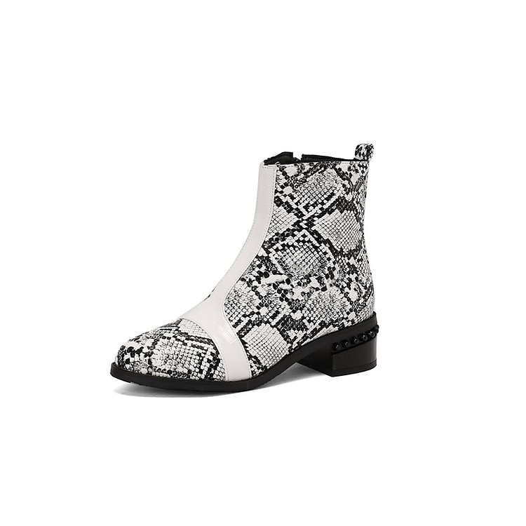 Farbblock-Stiefeletten mit abstraktem Muster und Patchwork mit runder Zehenpartie