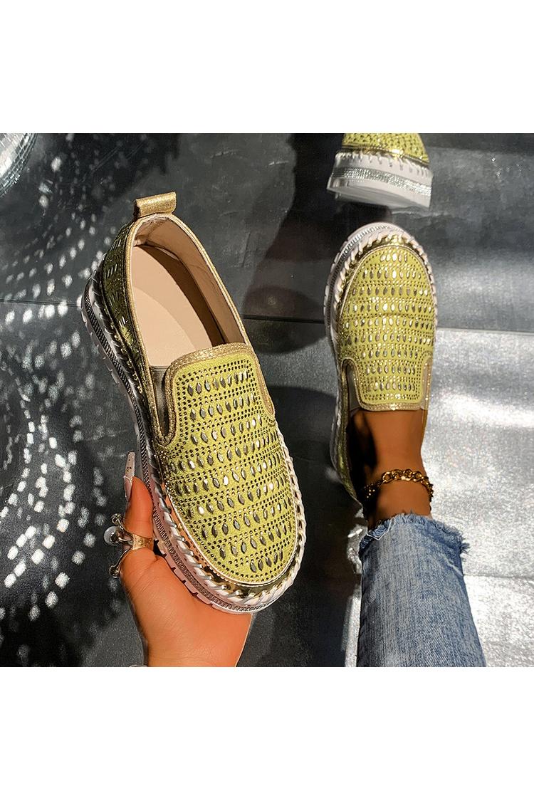 Strassverzierung Steppdetail Rundzehen Freizeit Plateau Loafers