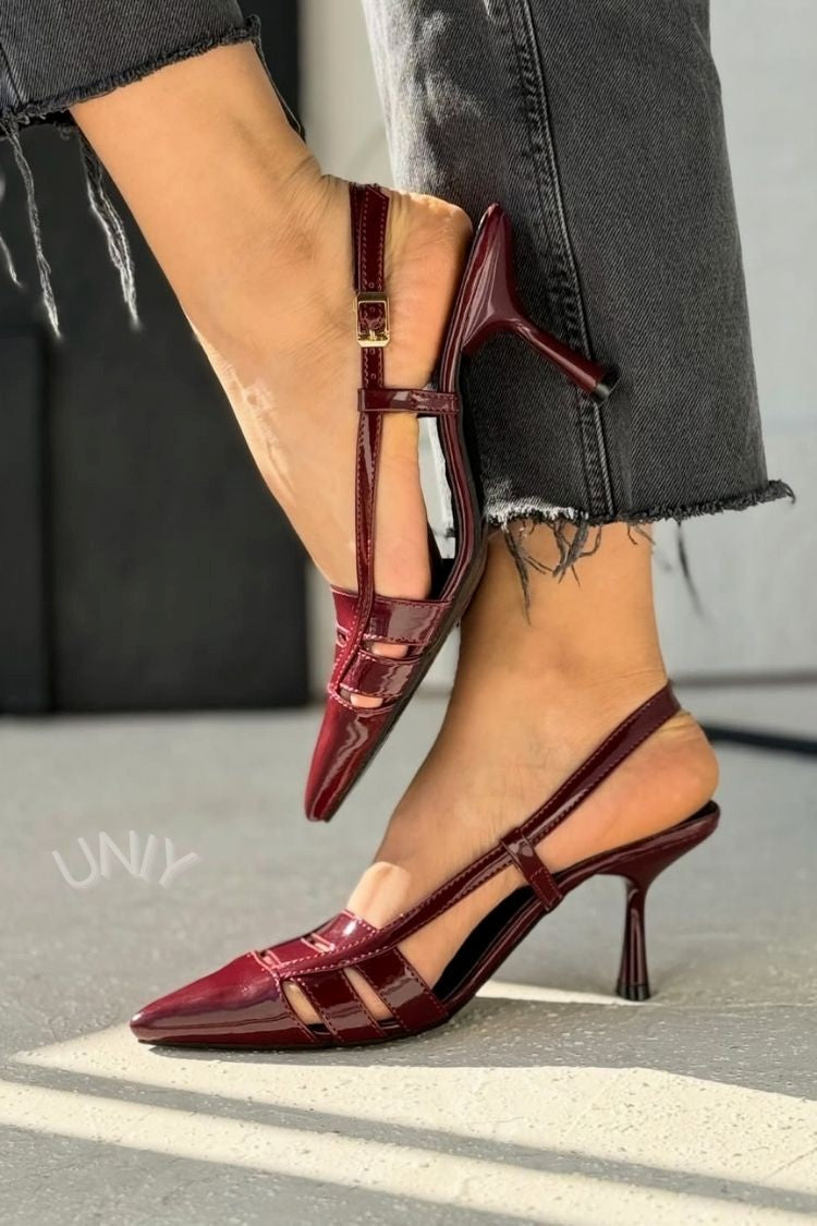 Eleganti sandali con tacco a spillo e cinturino posteriore, color bordeaux [Pre-ordine]