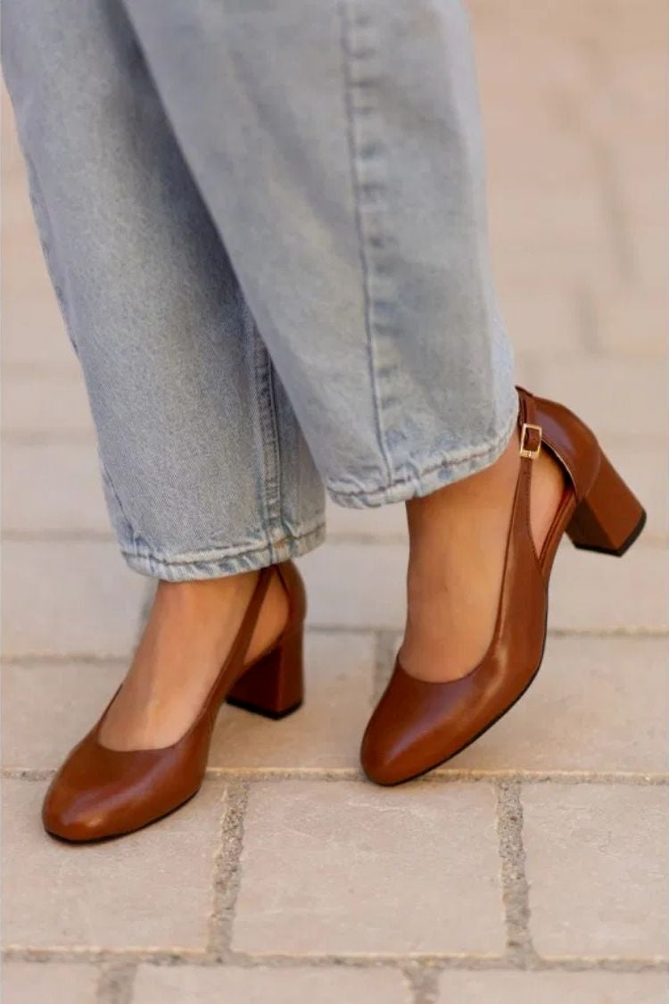 Solid Color Round Toe Ankle Strap Block Heel Pumps [Pre Order]
