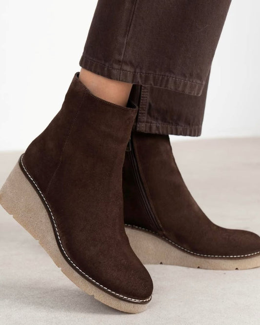 Vintage Keilabsatz Wildleder Seitenreißverschluss Plateau Einfarbige Knöchelstiefel [Vorbestellung]